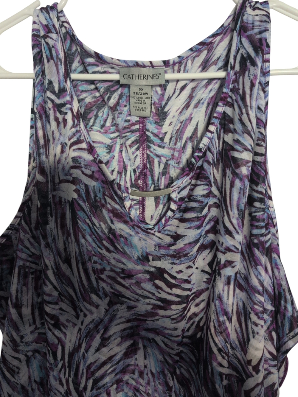 Catherines Purple and White Abstract Print Sleeveless Tank